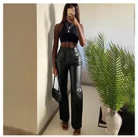 luxurious faux pu leather pants womens leisure straight pants 2022 street clubwear slim punk design trousers female