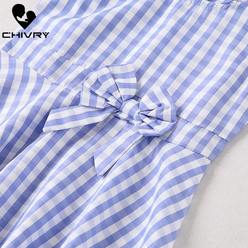 

Chivry New Mother Daughter Dresses Fashion Sleeveless Plaid Bowknot Belt Dress Mom and Daughter Sundress Family Matching Clothes