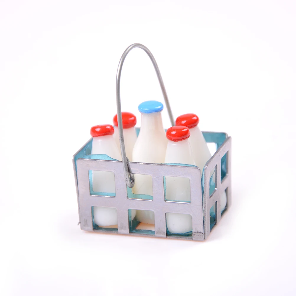 

Kwaii Kids Toys 1Set 1/12 Scale White Milk Basket And Milk Bottle Doll House Food Furniture Toys Miniature Doll House Toy