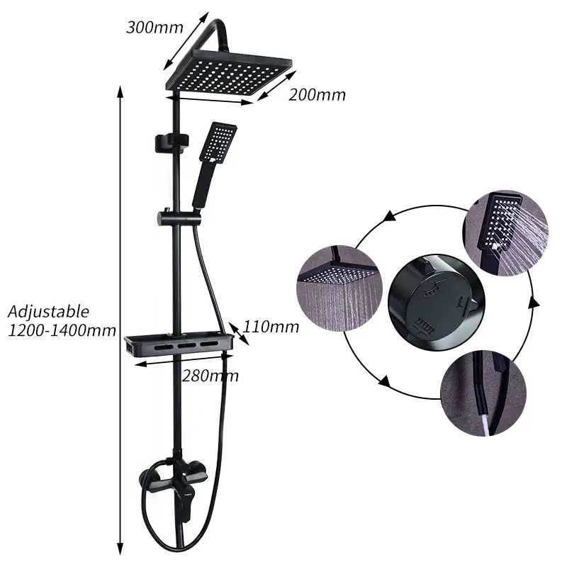 Bathroom Shower Faucet Set Matte Black Rain Bath Wall Mounted Bathtub Hot And Cold Systems Mixer Tap | Обустройство дома