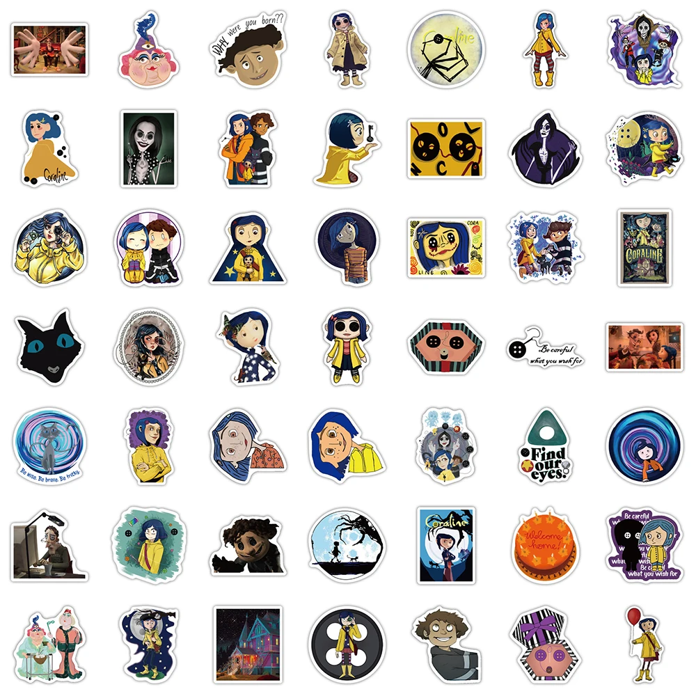 1050100pcs movie coraline the secret door stickers laptop guitar luggage phone waterproof graffiti sticker decal kid toys free global shipping