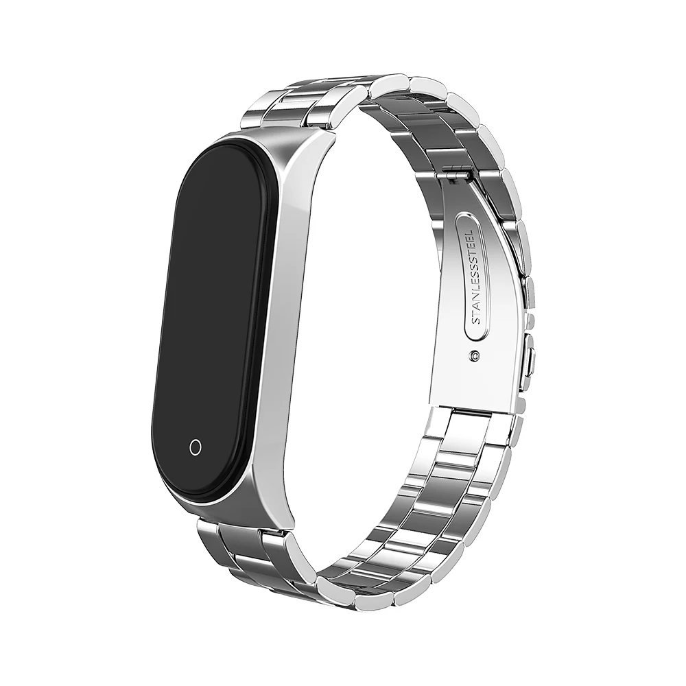 Silver Hangrui mi band 4 ремешок металлический браслет для Xiaomi mi 4 ремешок Безвинтовой браслет из нержавеющей стали mi Band 4 банда4 наручные смарт-браслет - Цвет: Silver