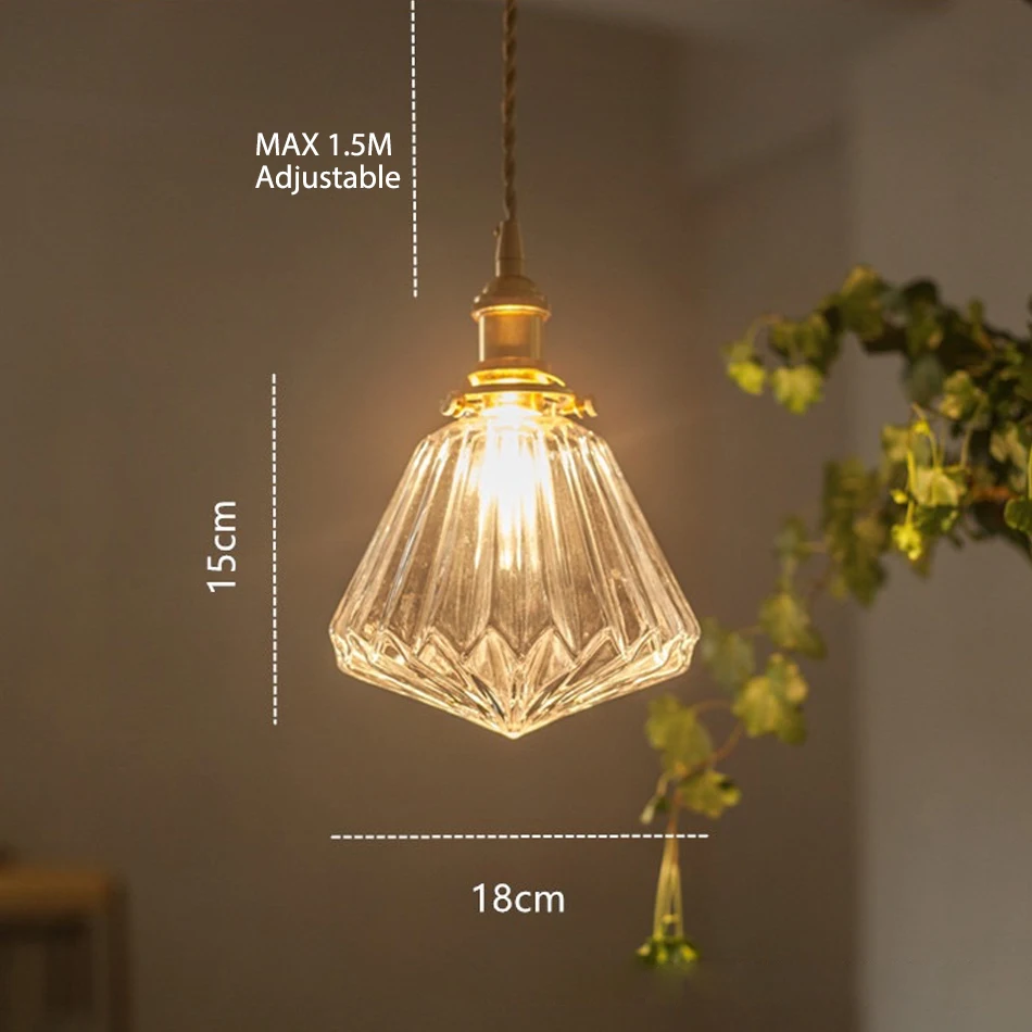 Glass Pendant Light Crystal pattern glass Hanging Lamp E14 Japanese Style Simplicity Restaurant bar Single Head pendant | Лампы и