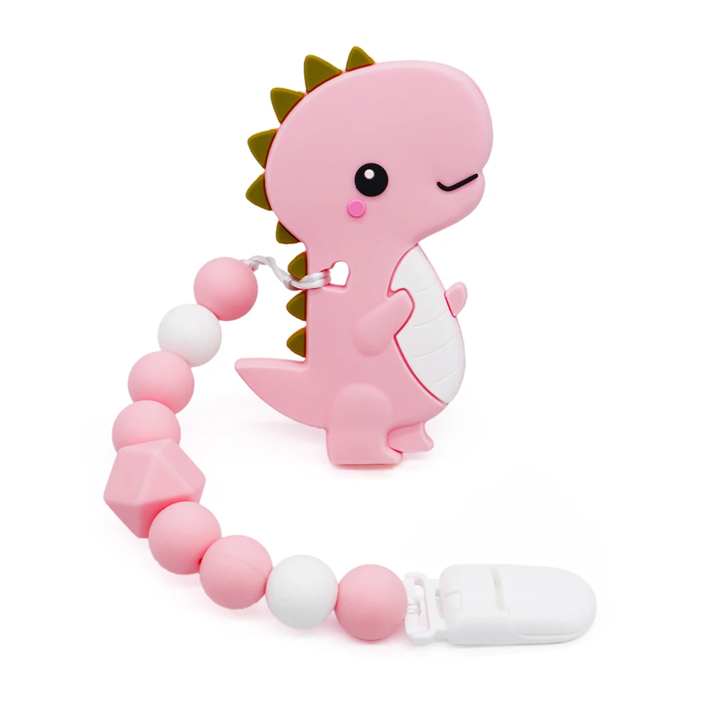 

Dinosaur Shape Teether Pendants For Baby Siliconne Teether Chain Pacifier Clips For Baby Infant BPA Free SIlicone Teething