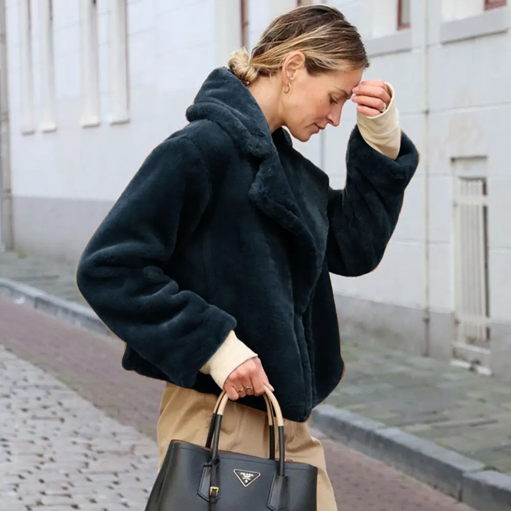 Элегантное пальто из искусственного меха Женская Повседневная пушистая осенне