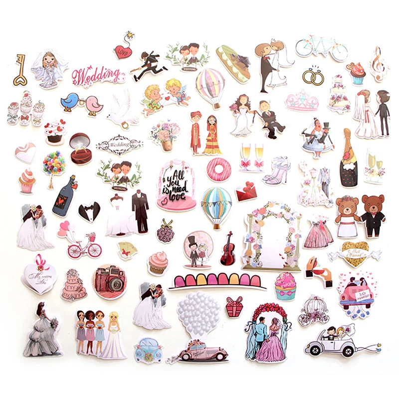 

68pcs/set Wedding Theme Creative Badges DIY Decorative Stickers Cartoon For DIY PC Wall Notebook Phone Case Scrapbooking