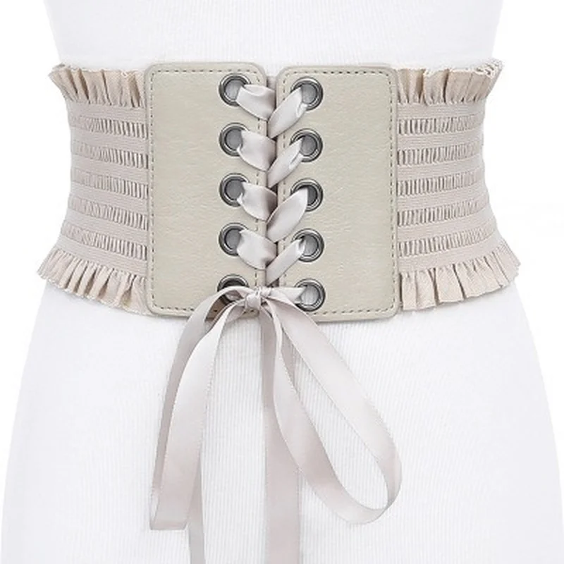 

Women Ladies Soft PU Leather Wrap Around Tie Waistband Lace Up Eyelet Cotton Corset Belt Cinch Waist Wide Dress Belt