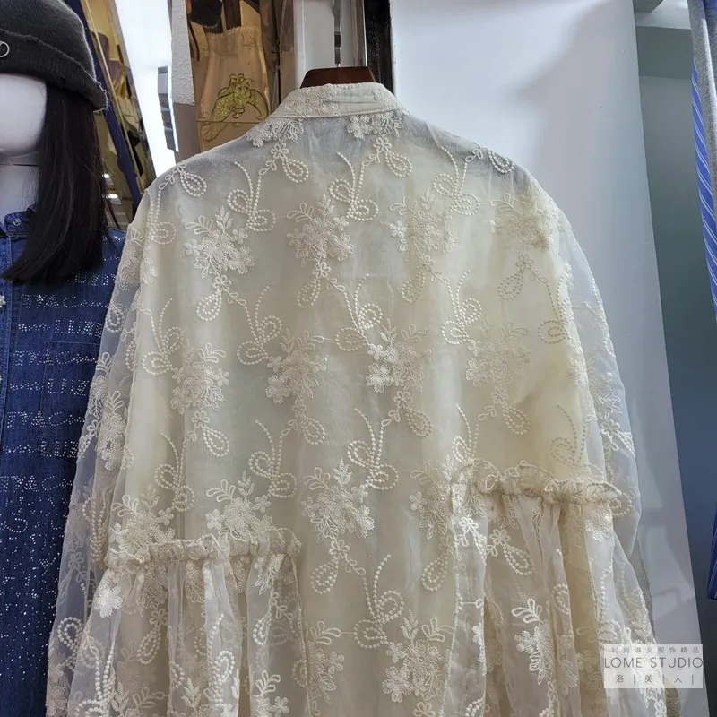 

Lace Shirt Female 2021 Early Spring New Patchwork Lace Fashion Blouse Versatile Top Mid-length Long Sleeve Camisa De Mujer