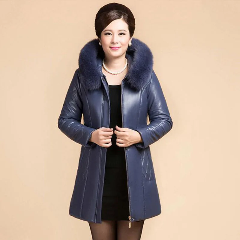 Женское кожаное пальто зимняя куртка размера плюс 6XL с капюшоном толстое теплое