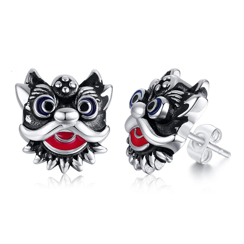 Серьги из нержавеющей стали в стиле панк и китайского Лев|Серьги-гвоздики| |