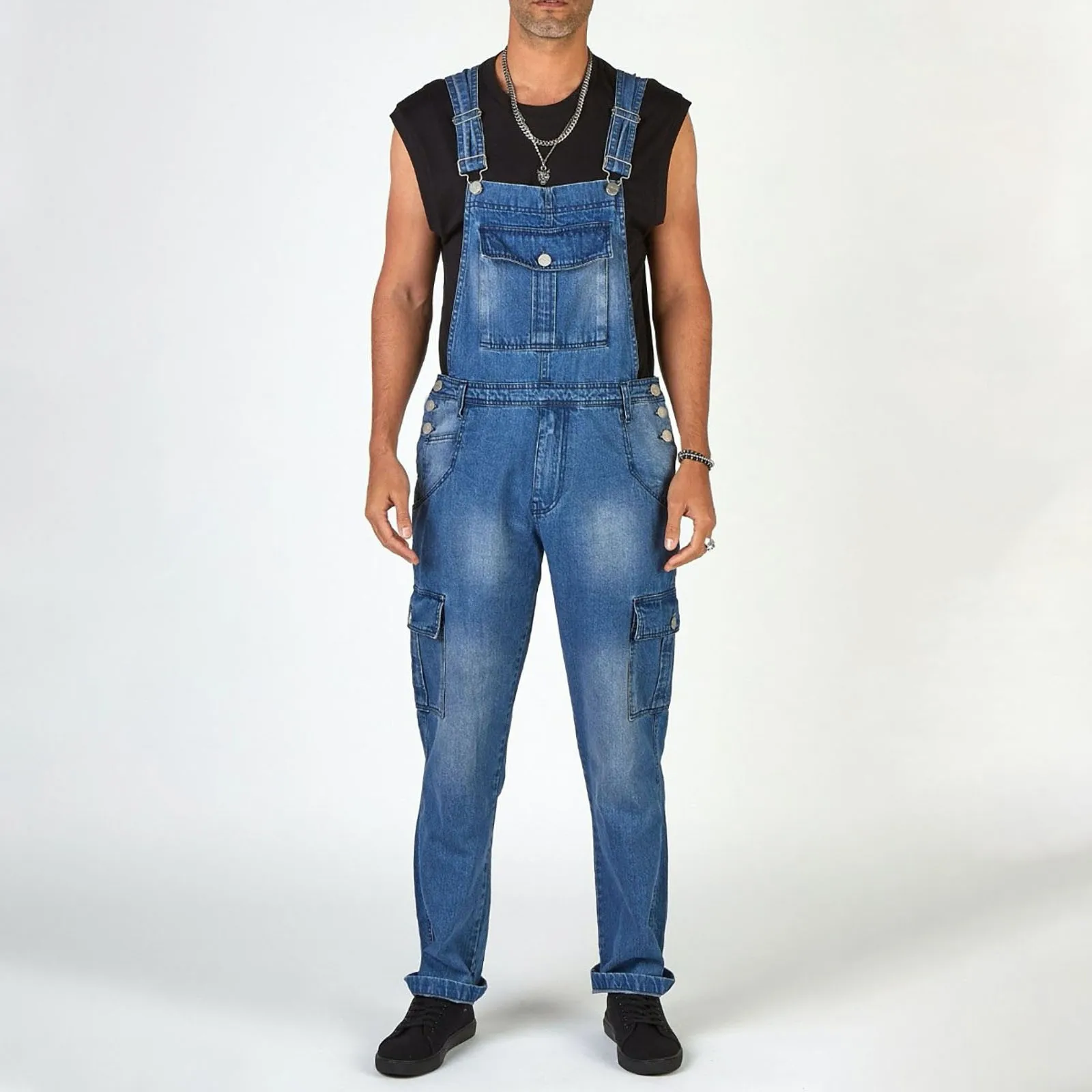 

Men's Denim Bib Pants Washed Full Length Jeans Jumpsuits Hip Hop Straight Jean Overalls For Men Streetwear New Male Jumpsuit