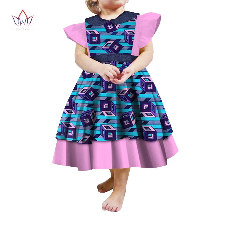 

Summer Lovely Cotton A-Line Tutu Dress Bazin Riche Patchwork African Print Dresses for Kids Child African Clothing WYT170