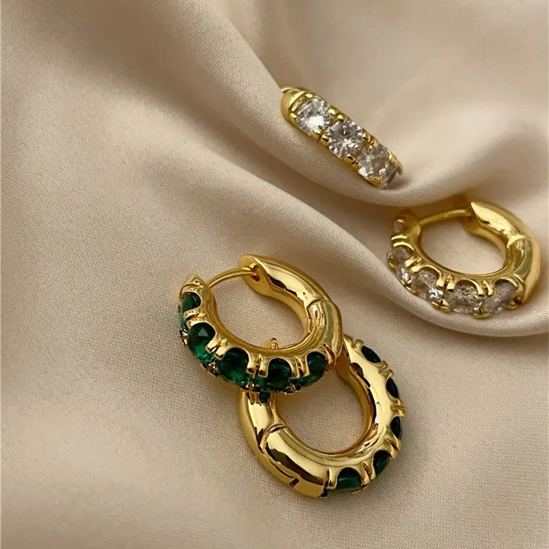 kshmir 2021 Bohemian style micro-inlaid zircon circle gold metallic copper earrings light luxury women's party jewelry | Украшения и