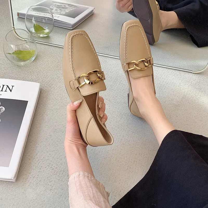

Slip On Shoes For Women Square Toe Oxfords British Style Casual Female Sneakers Flats All-Match Loafers With Fur Slip-on Leather