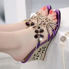 Стразы, женские сандалии и тапочки, новые женские туфли на высоком каблуке с кристаллами и стразами, тапочки на танкетке с открытым носком