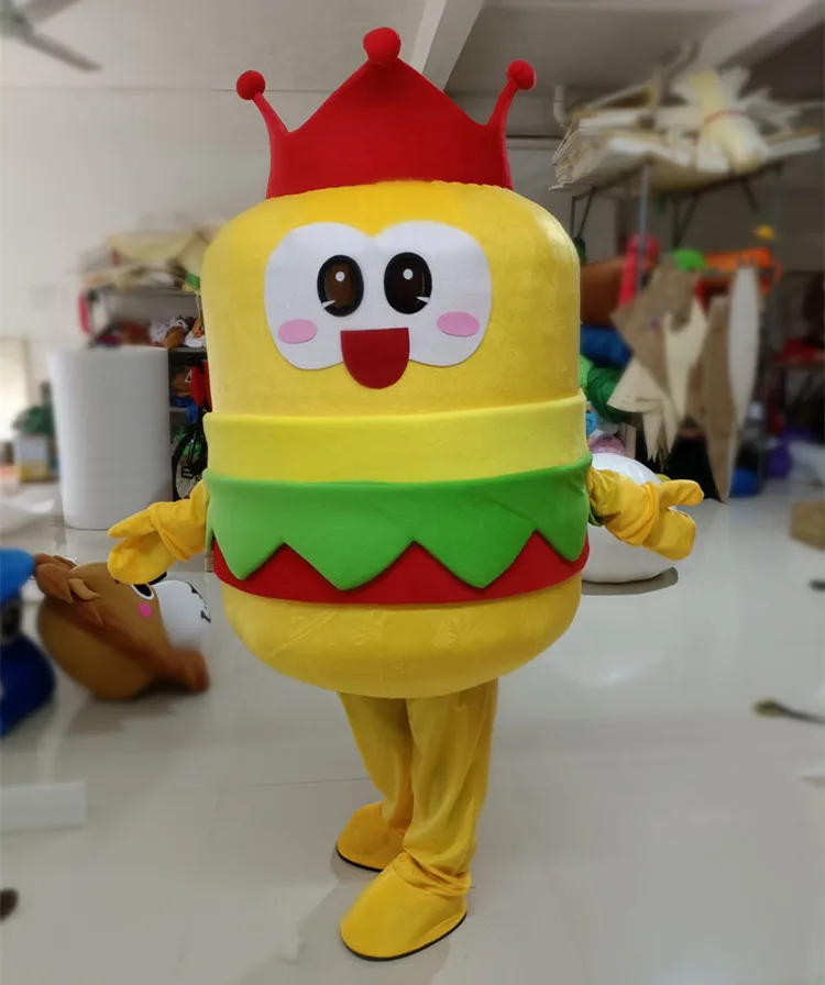 

Hamburger Burger Cheeseburger Mascot Costume Adult Cartoon Character Mascotte Clothings Sales Promotion Advertising Suits