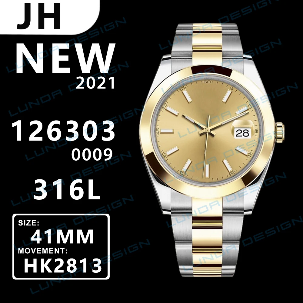 

date 41mm montre de luxe mens watches 126303 2813 automatic mechanical movement 18K gold plated watch open-die watch