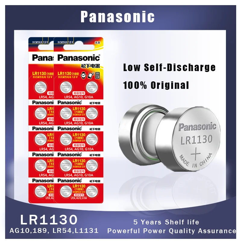Кнопочная батарейка Panasonic LR1130 189 AG10 LR54 L1131 SR1130 V10GA 1 5 V для детской шкалы 4/10 шт. |