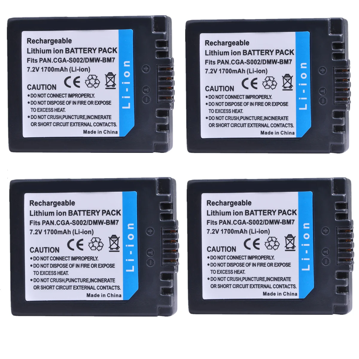

4Pcs 1700mAh CGAS002 Batterie CGA-S002 Replacement Battery For Panasonic DMC-FZ1 DMC-FZ10 DMC-FZ10EG-K DMC-FZ3B Battery S002