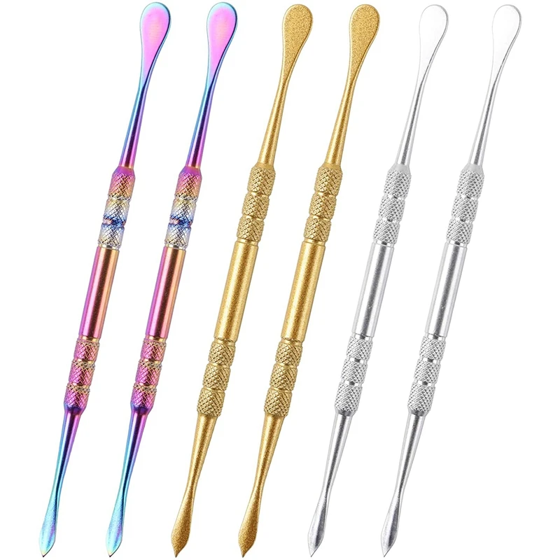 

6PCS Wax Carving Tools Stainless Steel 4.75 Inch Sculpting Tool Spoon Carving Tool Dab Tools for Wax-Silver+Rainbow+Gold