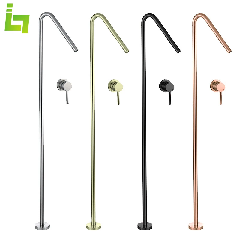 

High Quality Black Floor Mounted Bathtub Shower Faucet Swivel Waterfall Spout Free Standing Bathroom Crane Bath Shower Mixer Tap