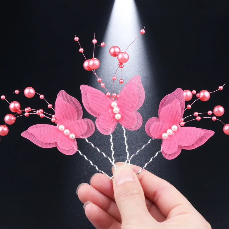 10 pcs/set Butterfly Hair Clips Pearl Hairpin Children U-shaped Barrettes Bride Accessories for Women Girls QIANJI | Украшения и