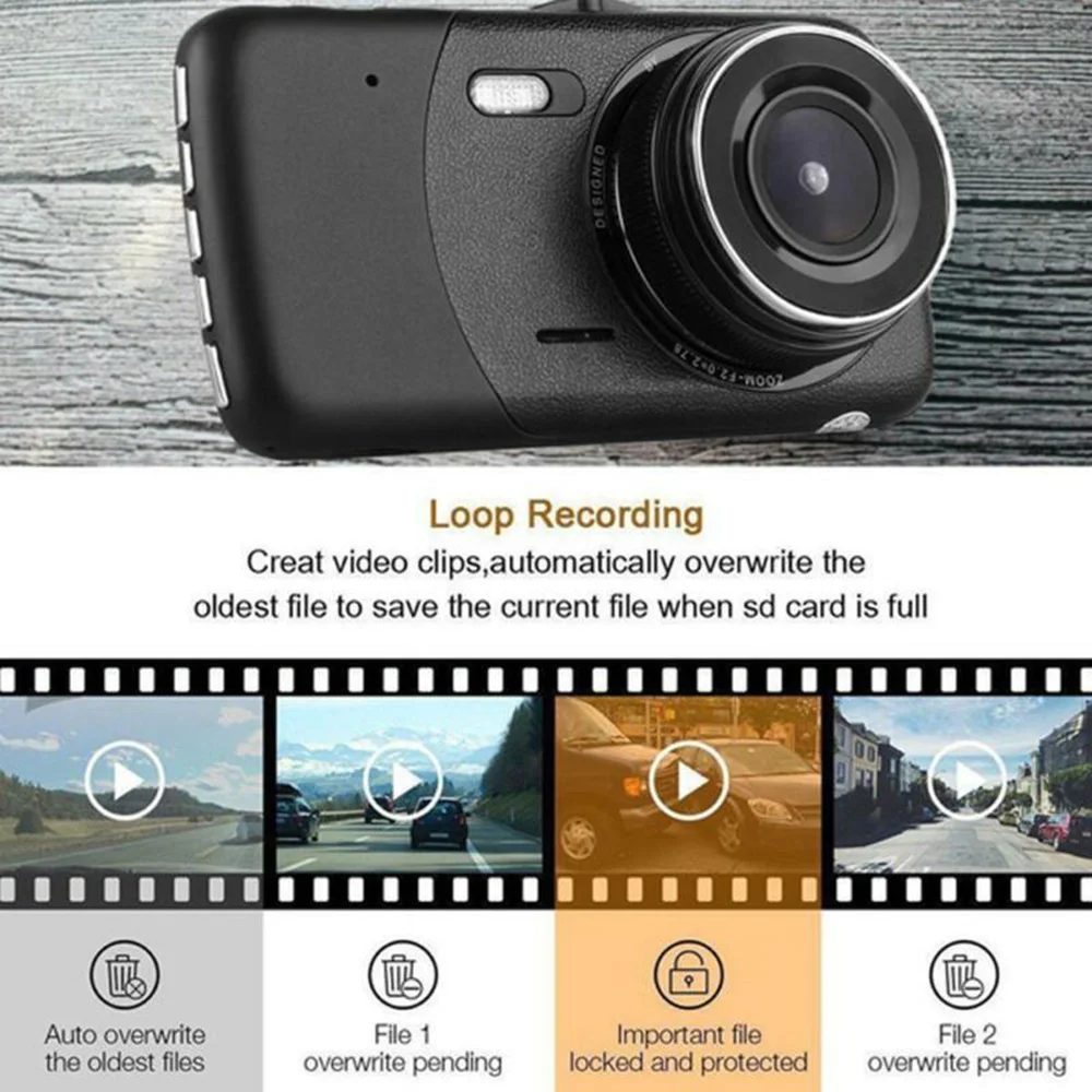 Набор аксессуаров для авто Dash cam 4 &quotАвтомобильная задняя панель 1080P черный