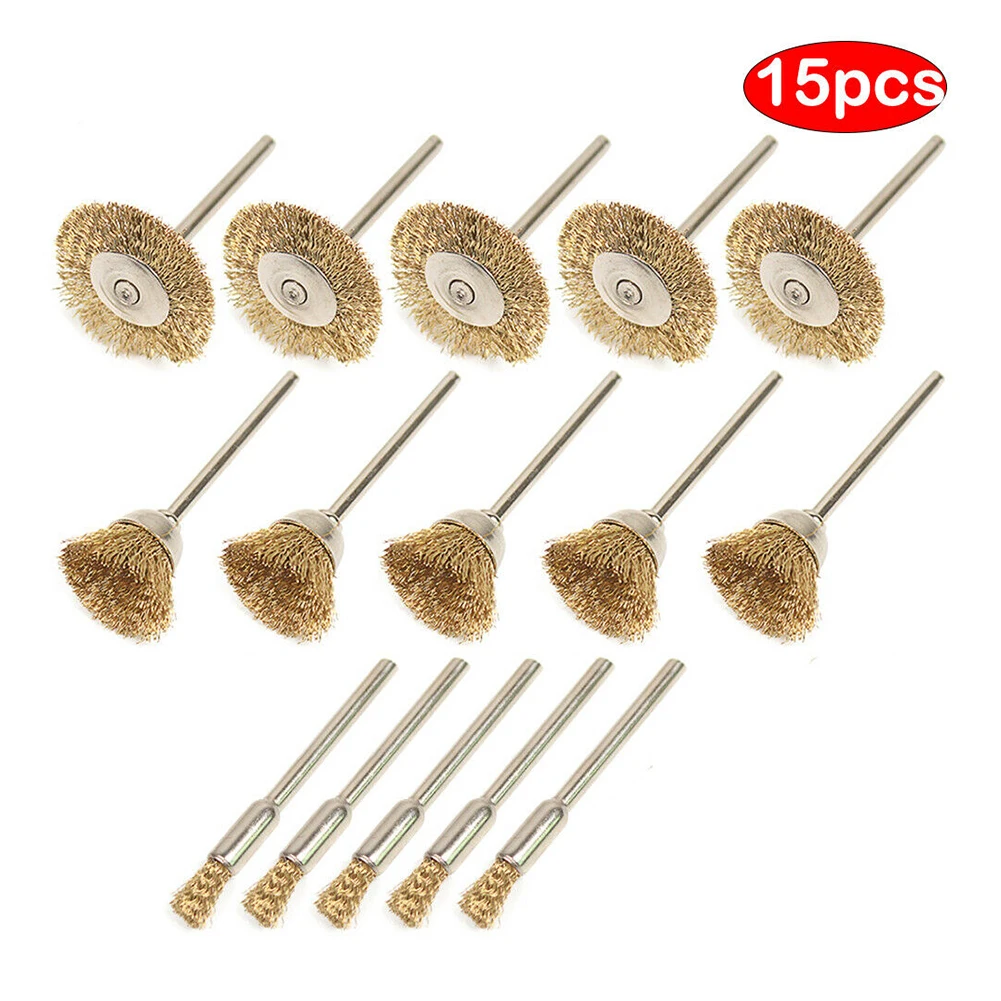 

15pcs 15mm Brass Wire Wheel Brush Pencil Cup Brush Rotary Tool For Drill Metal Rust Removal Polishing Brush Weld