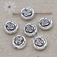 10pcs antique silver plated rose flower spacer beads for jewelry making bracelet loose beads diy jewelry accessories 10mm