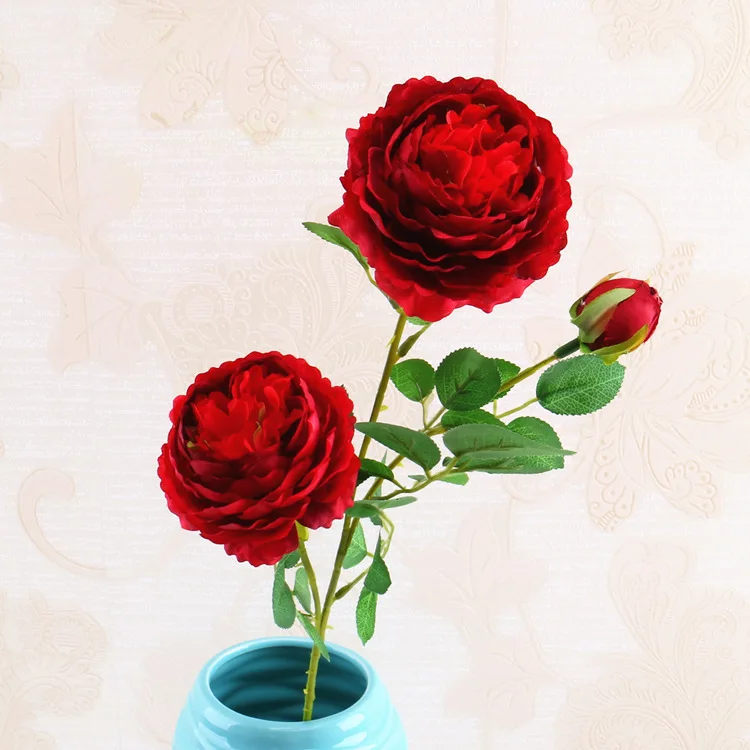 Red yumai 1 шт. 3 головы пион шелковые искусственные цветы поддельные розы невесты свадьба украшение - Цвет: Red