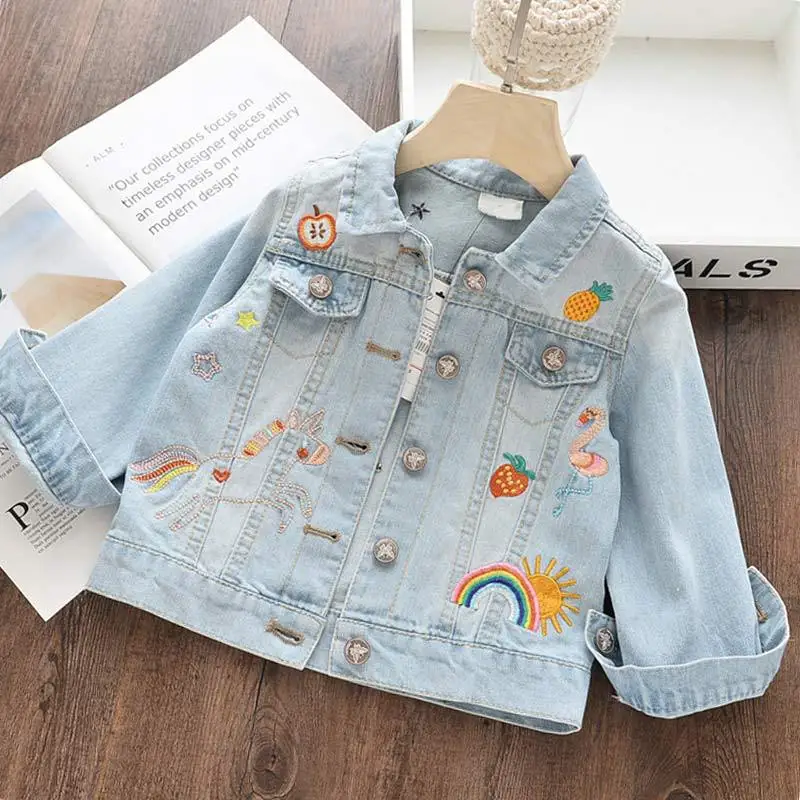 2020 New unicorn Girls Jackets Graffiti Cowboy Teens Outerwear embroidery coat Childrens Clothing Kids Jean Jacket 2-12Yrs | Детская