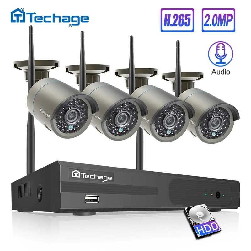 H.265 4CH 1080P Беспроводная система видеонаблюдения 2MP WiFi NVR комплект аудио запись ИК наружная IP камера видео безопасности наблюдения комплект 1 ТБ HDD