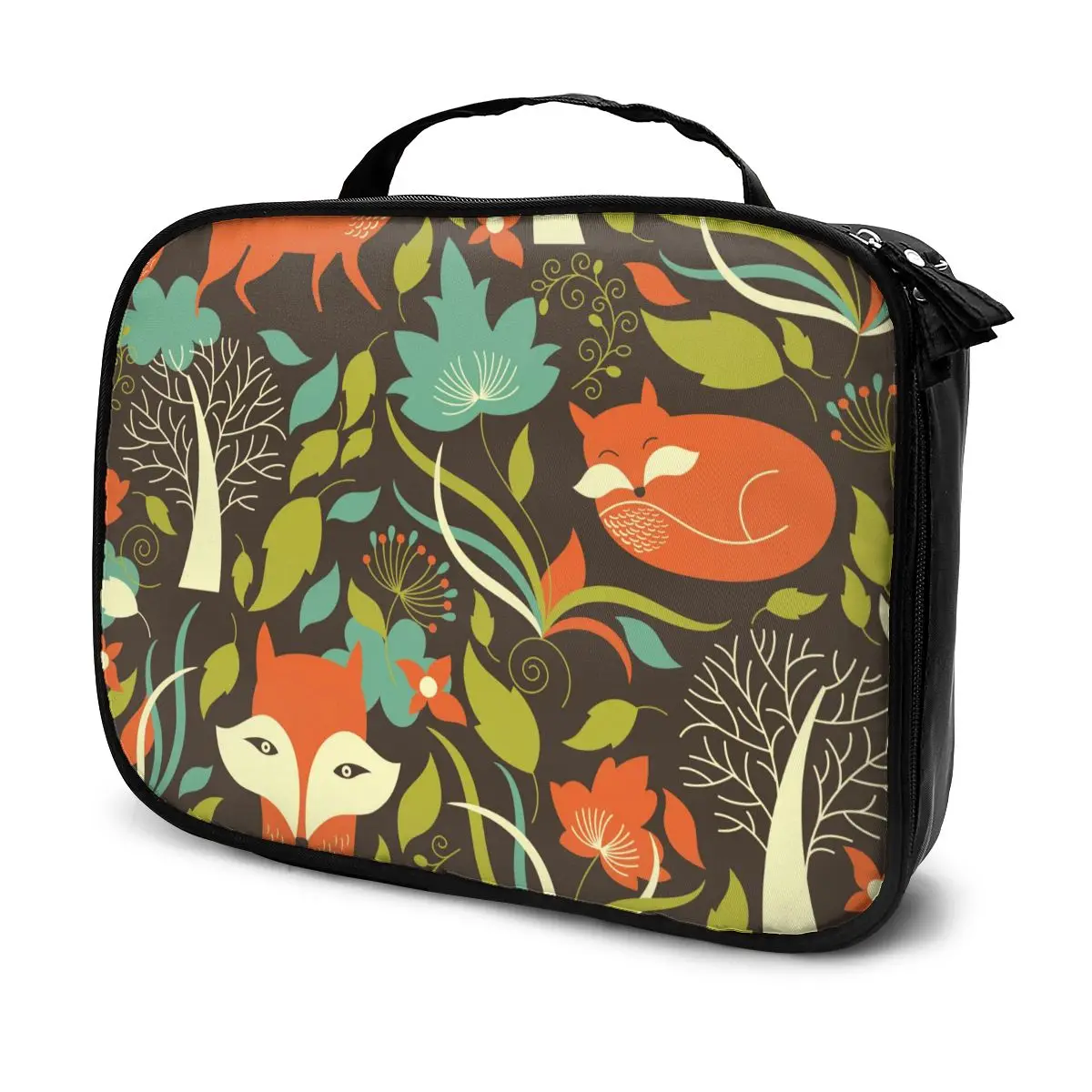 

Women Cosmetic Bag Jungle Fox Cute Plants Multifunction Travel Makeup Bag Grooming Kit Girl Toiletries Organizer Case
