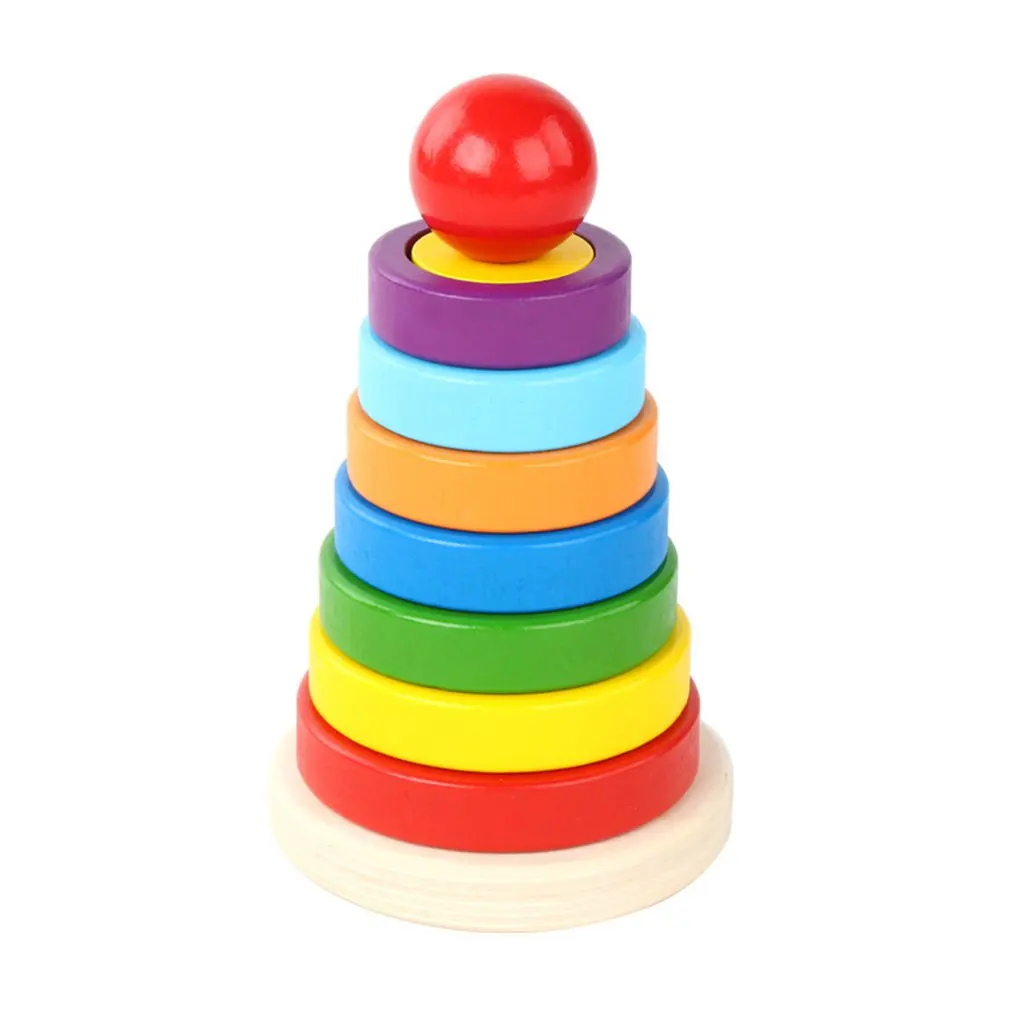 

Hot Sell Puzzle Game Kids Toys Rainbow tower pyramid Nesting Stacking Baby Shape Games Toy Children DIY Birthday Present