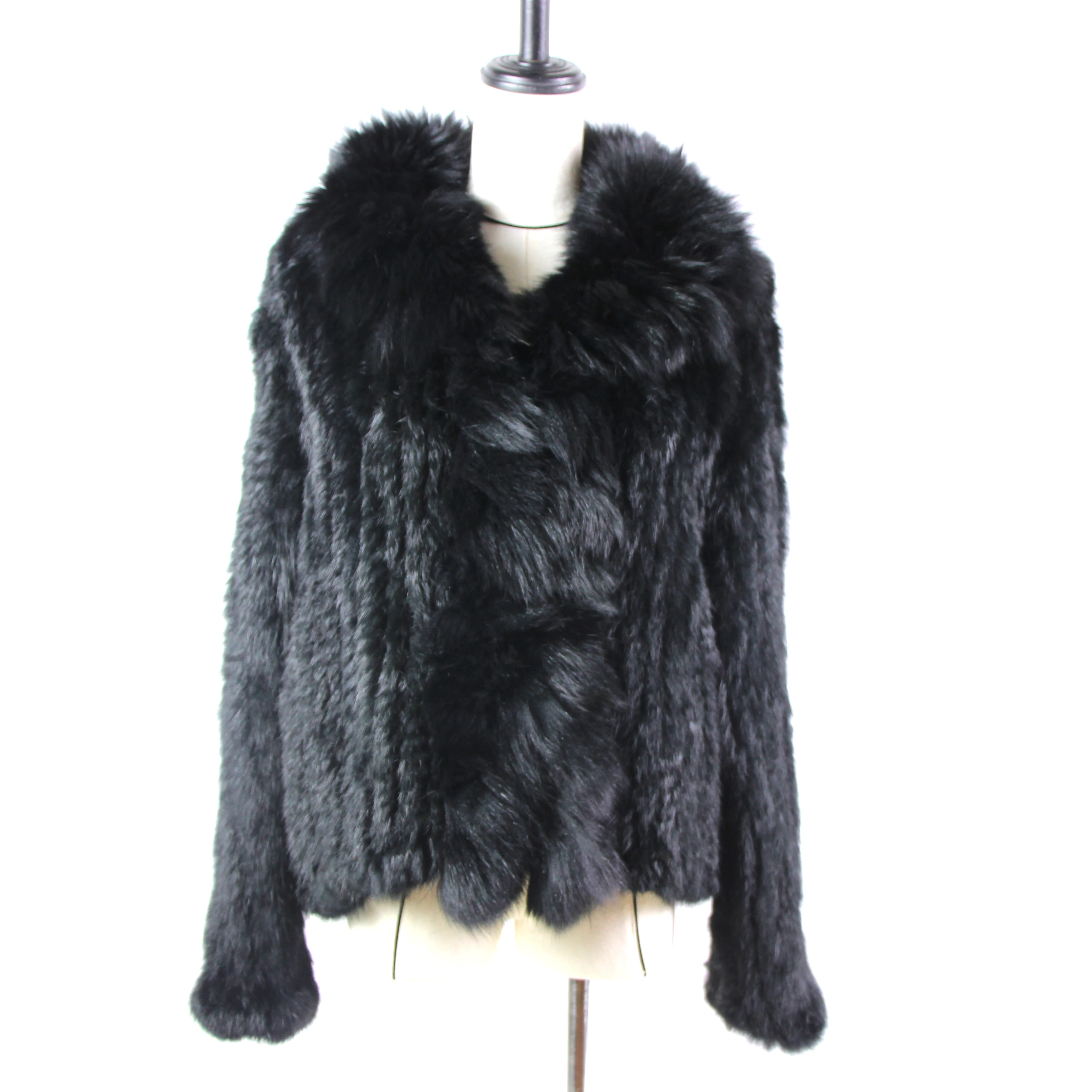 Женское зимнее трикотажное пальто Harppihop с воротником из лисьего меха|real rabbit fur
