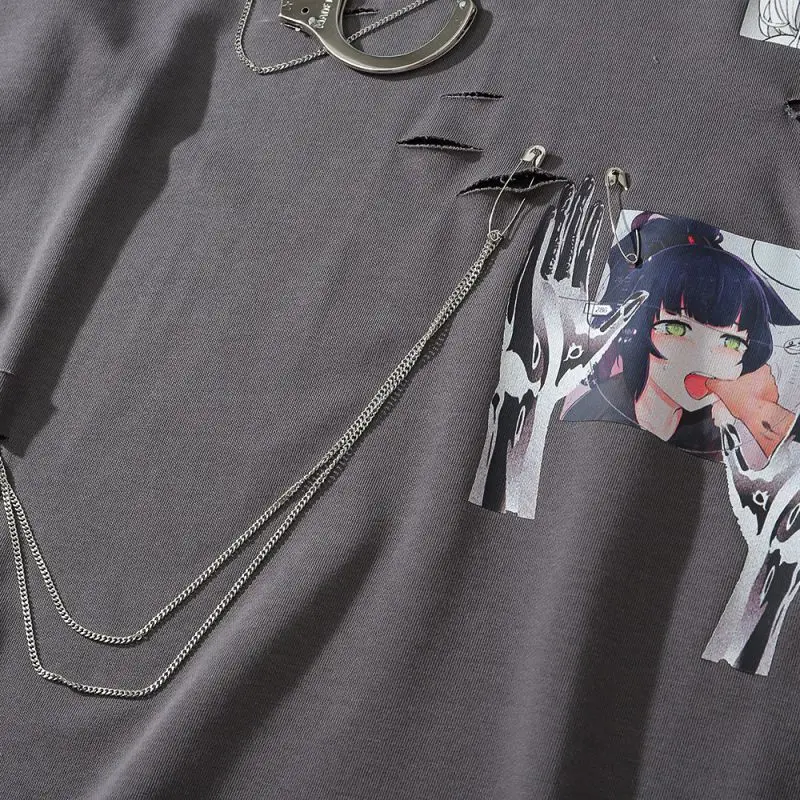 

Comics Anime Manga Illustration Hook And Loop Fastener Chain Design Thin Sweatshirt Streetwear Women High Street Pullover