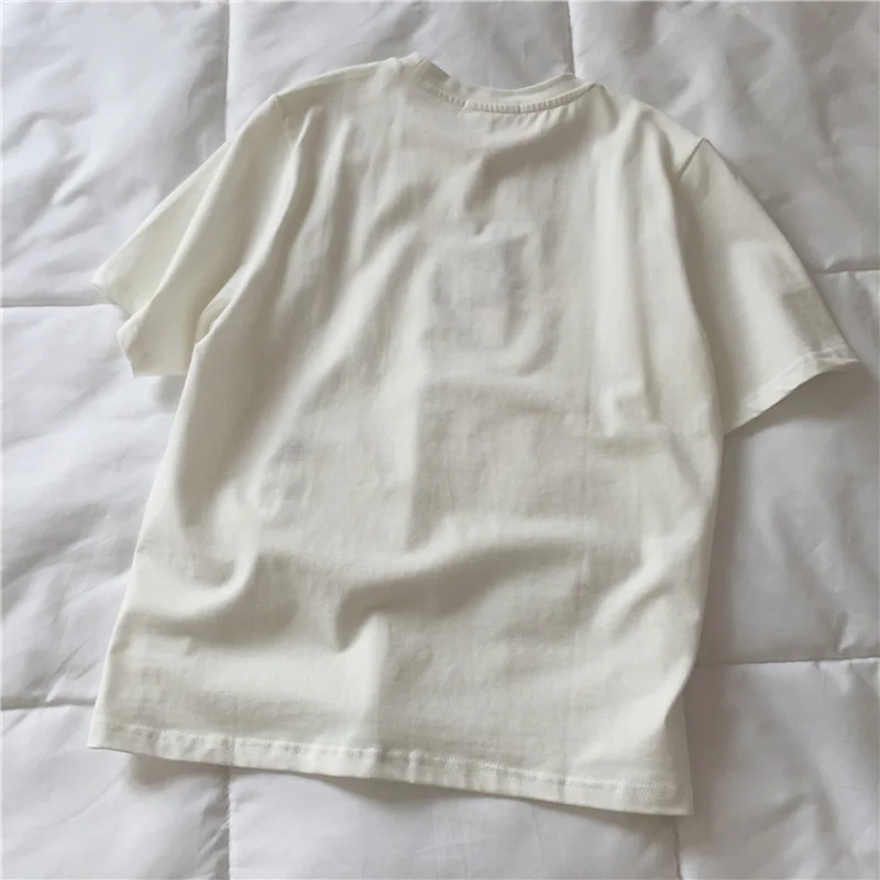 

Summer women's casual solid color round neck short-sleeved embroidered loose T-shirt