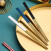 5 pairs metal chopsticks reusable cute stainless steel chop sticks dishwasher safe lightweight square colorful multicolor handle