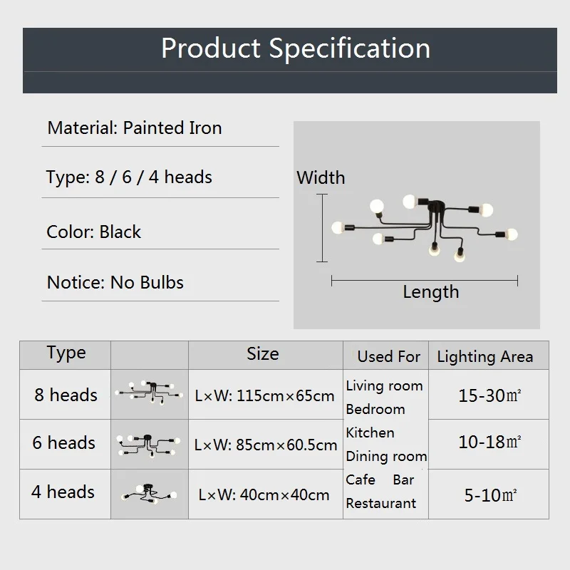 

Vintage Iron Pendant Light Iron Spider Industrial Lamp Loft Led Suspension Luminaria Living Room Bedroom Dining Room Cafe Bar