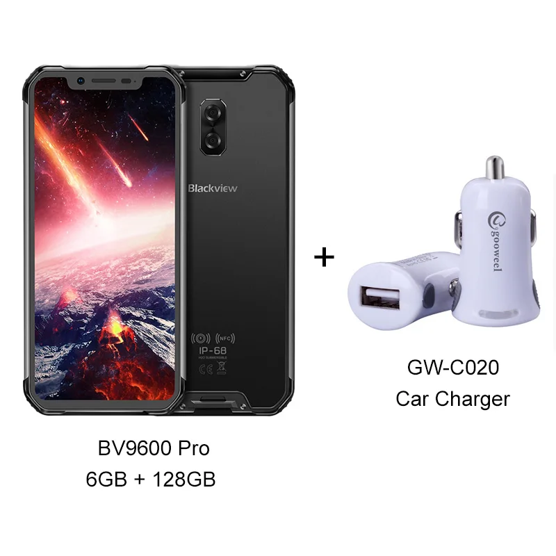 Add Car Charger BLACKVIEW BV9600 Pro P70 IP68 6 ГБ+ 128 Гб Смартфон 16MP Face ID 6,21 дюймов FHD+ Беспроводная зарядка NFC Android 9,0 мобильный телефон - Цвет: Add Car Charger