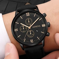 geneva brand minimalist mens sports watch automatic date calendar stainless steel case leather military watch 2020 mens watch
