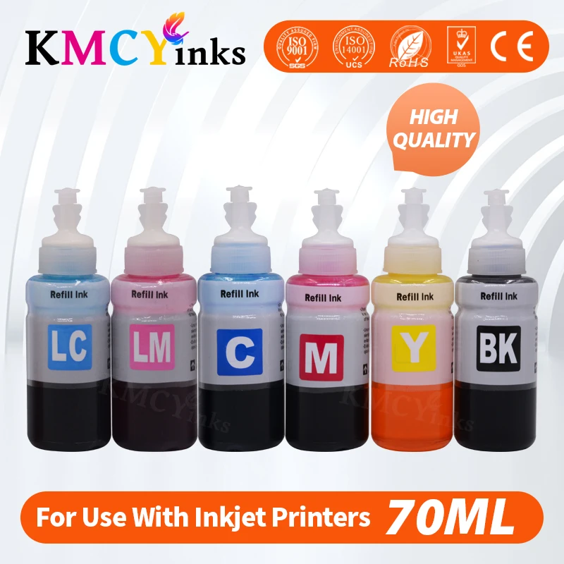 

KMCYinks 6 Bottles x 70ml T6741 T6731-T6736 Refill Water Dye Based Ink Kit For Epson L1800 L801 L810 L860 L850 L800 Printer Ink
