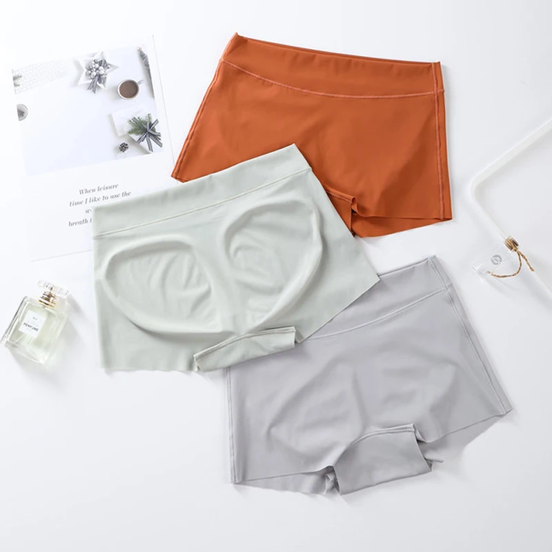 Women Safety Short Pants Ice Silk One-piece Seamless Anti-light Girls Four-corner Boxers New Women Anti-bacteria Solid Underwear