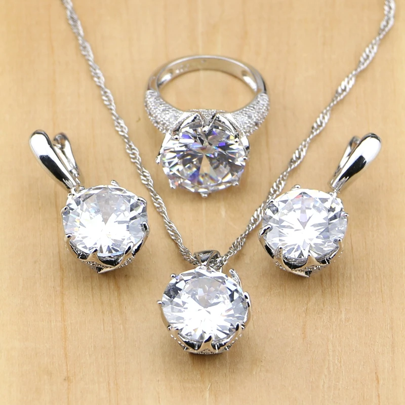 Набор женских ювелирных изделий из серебра 925 пробы с белыми циркониевыми