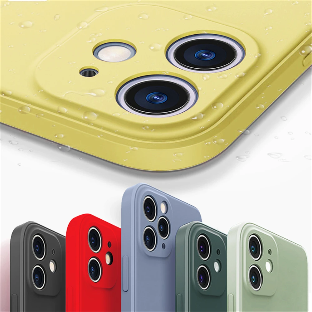 

Luxury Original Square Liquid Silicone Soft Case for iPhone 12 11 Pro X XR XS Max 7 8 Plus Cute Candy Color Phone Cover