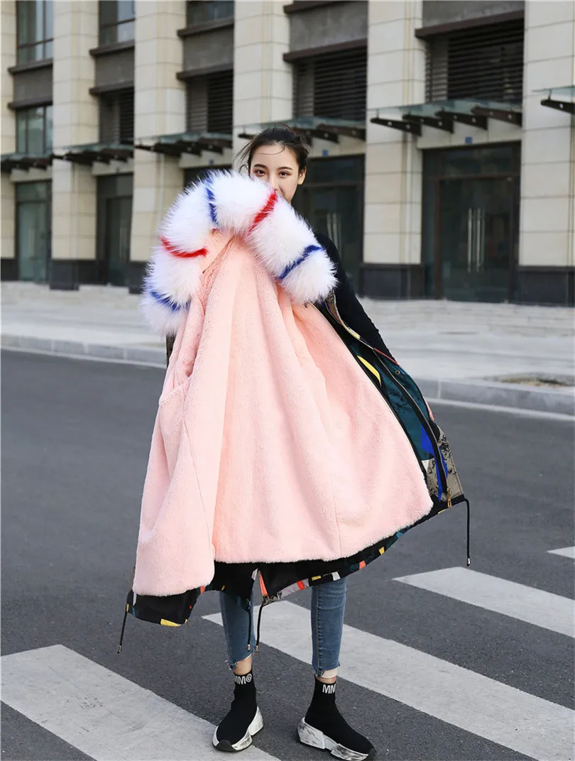 Зимняя меховая парка джинсовая куртка Женское зимнее пальто с капюшоном Длинная