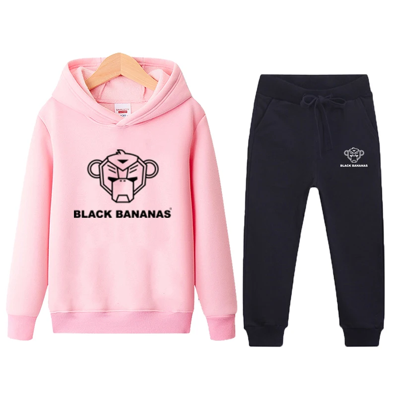 

Spring Boys Black Hoodies Handsome Keep Warm Hooded Casual Bananas Girls Loose Fashion Unisex Sweatshirts 100cm-160cm Kids Suits