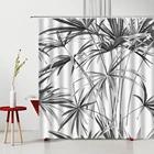 Штора для душа с рисунком листьев пальмы, экзотическая тропическая занавеска черного и белого цвета с 3D принтом растений, можно стирать в стиральной машине, с крючками, украшение для ванной комнаты