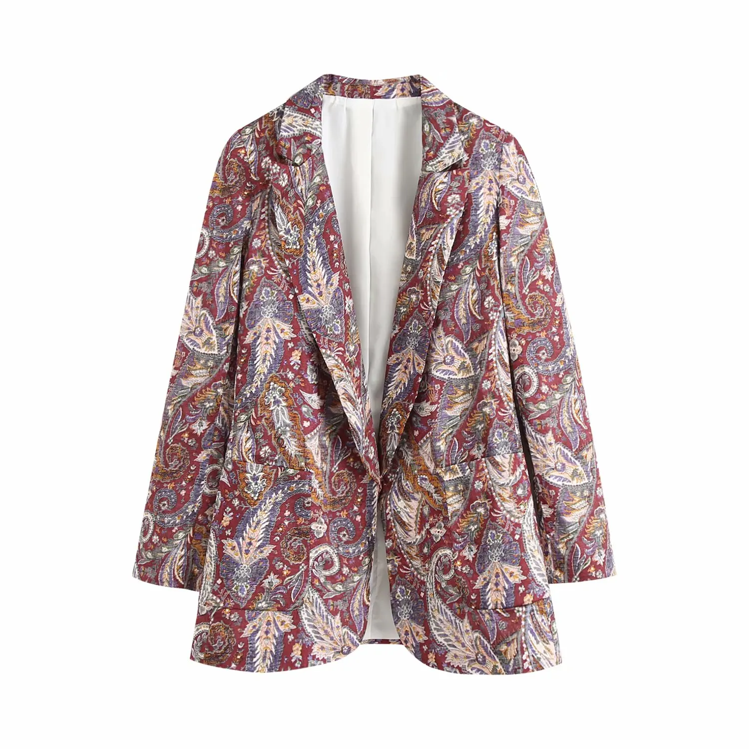 

Ladies suit new style fashion cashew print suit collar hook suit jacket + high waist elastic casual suit pants two piece set
