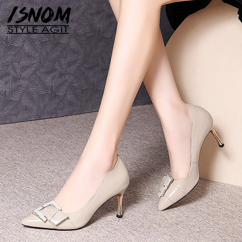 ISNOM/новая ткань в клеточку женские туфли лодочки на высоком каблуке коллекция 2018